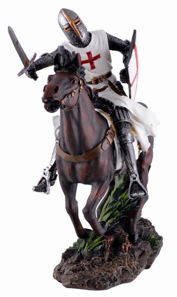 Mediavel Templar 9" Crusader Knight Riding A Horse with Shield Statue Figurine 