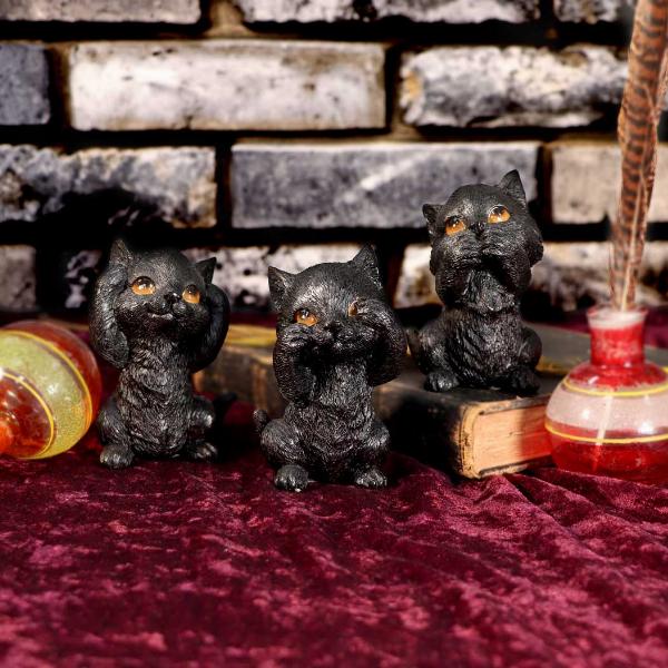 Photo #5 of product U5486T1 - Three Wise Kitties See No Hear No Speak No Evil Familiar Black Cats Figurine