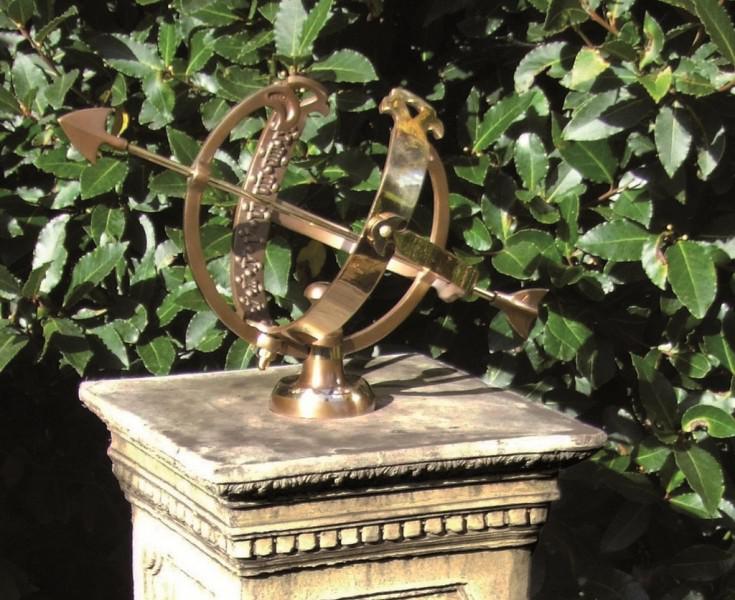 Stone Pedestal with Brass Armillary Garden Statue Shop