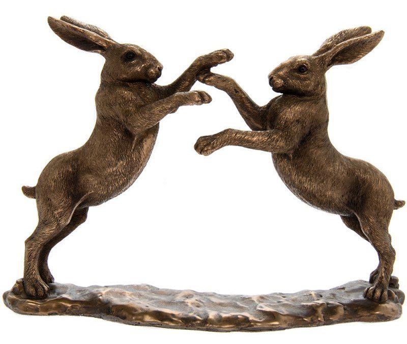 Boxing Hares Bronzed Figurine Leonardo Collection Small Bronze Gifts