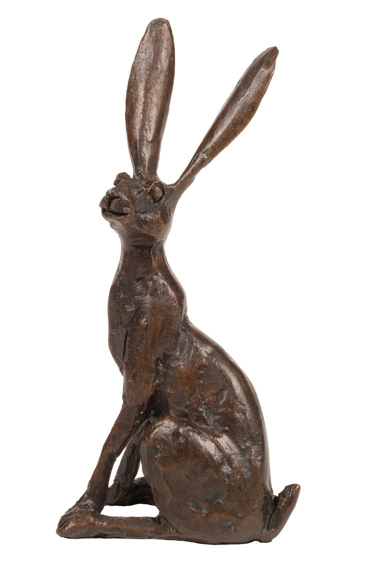 Hare Sitting Upright Solid Bronze Small Sculpture (Frith Creative