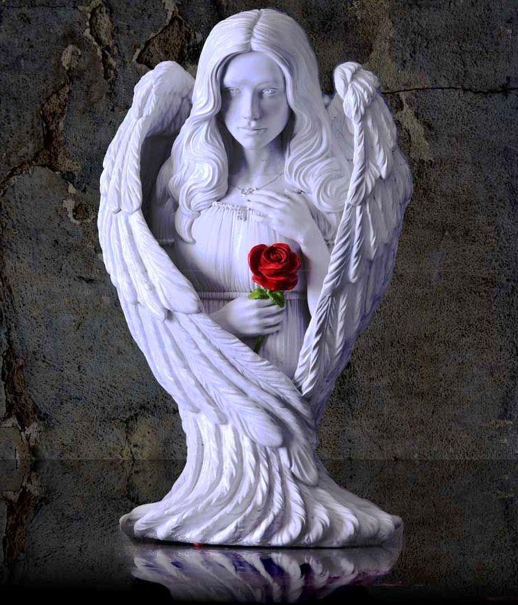Angel with Rose Bust Figurine (James Ryman) 30 Cm | Bronze Gifts