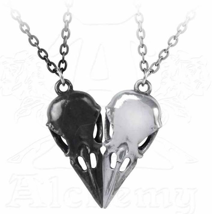 Raven Skull Matching Necklaces for Couples | His and Hers Gift Ideas