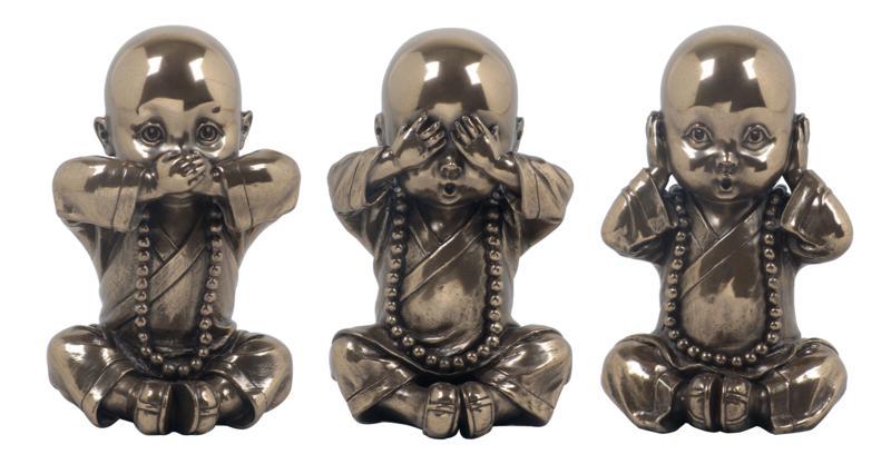 NOVICA Three Wise Little Buddhas Bronze Figurines Set of 3