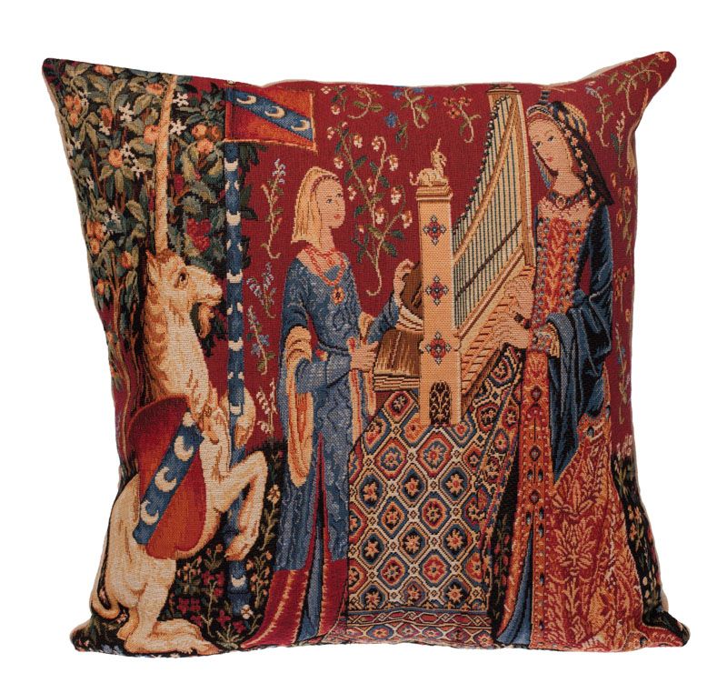 The Hearing Medieval Woven Tapestry Cushion Cover The Tapestry Shop
